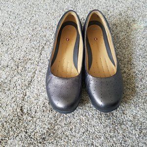 Clarks Dark Gray/Silver Slip On Flats